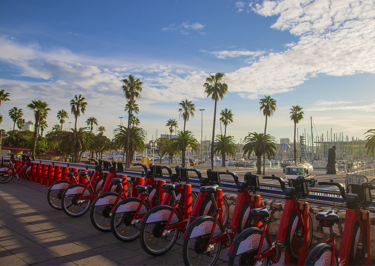 Bicicletário no porto de Barcelona